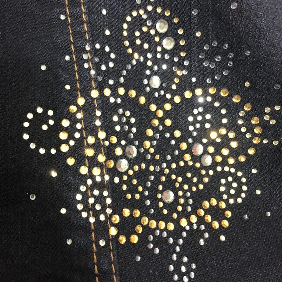 Chicos Platinum Blue Denim Jacket Gold Silver Studded Stretch L - Picture 6 of 10